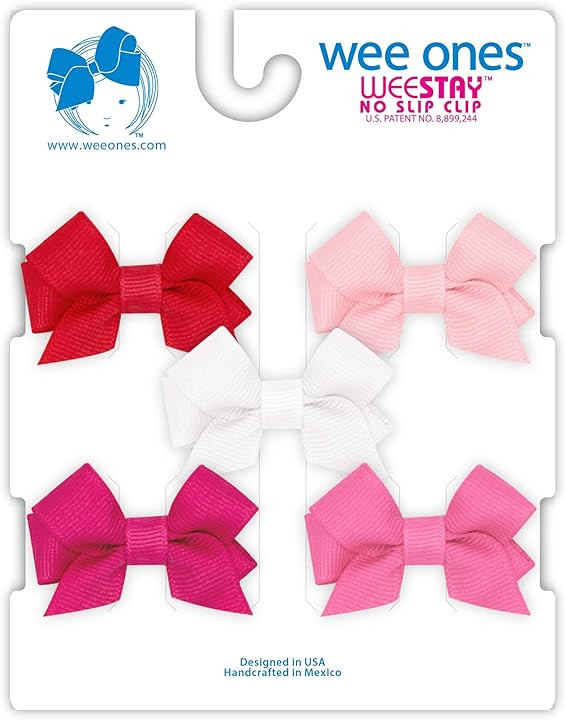 Wee Ones Baby Girl's Multipack Five Tiny Grosgrain Hair Bows, Red, Light Pink, White, Shocking Pink, and Hot... | Amazon (US)