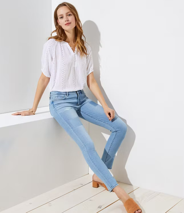 Modern Patchwork Skinny Jeans in Light Stonewash | LOFT | LOFT