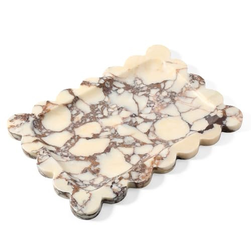 Koville Luxury Calacatta Viola Marble Tray, 11"x8" Scalloped Marble Vanity Tray for Countertop Bathroom Kitchen Dresser, Natural Stone Tray for Jewelry Perfume Home Decor, Decorative Catchall Tray | Amazon (US)