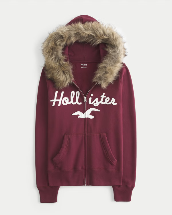 Faux Fur Trim Zip-Up Hoodie | Hollister (US)