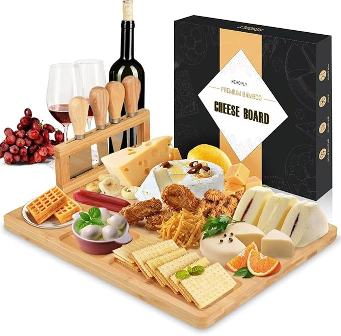Cheese Board and Stainless Steel Knife Set, Charcuterie Board with Removable Standing Cutlery Set... | Amazon (CA)
