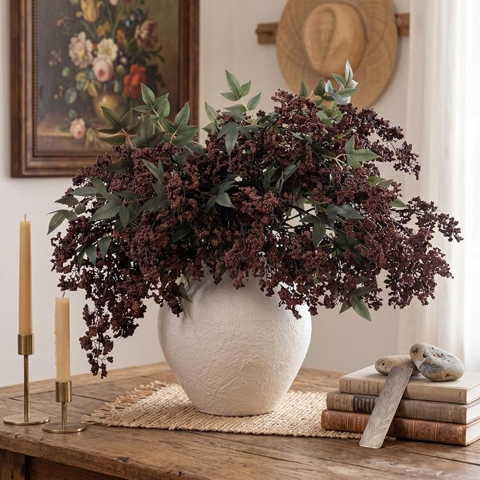 3 Pcs Brown Artificial Nandina Berry Stem for Vase, 47 Inch Dusty Plum Faux Berry Spray Fake Plan... | Amazon (US)