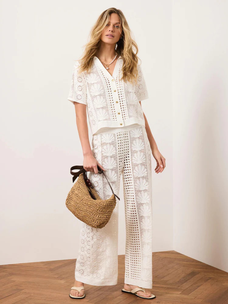 Buy Mint Velvet White Crochet Knit Trousers from Next Belgium | Next EU