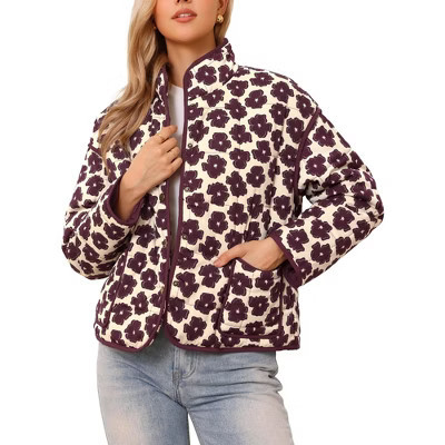 INSPIRE CHIC Women's Button Long Sleeve Fall Trendy Casual Floral Jackets X-Small Beige | Target