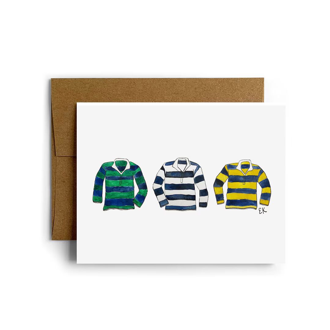 Eileen Graphics Rugby Shirts Greeting Card • Made in Newport, RI • Watercolor • Ocean • N... | Etsy (US)