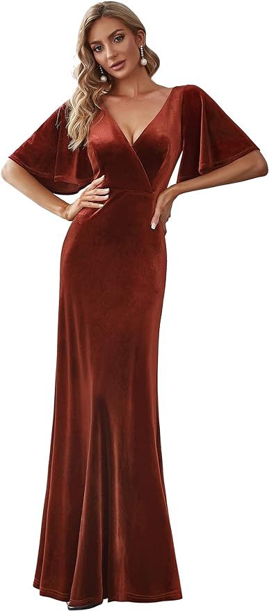 Ever-Pretty Women's Velvet Retro V-Neck Wrap Maxi Formal Dresses 0861-USA | Amazon (US)