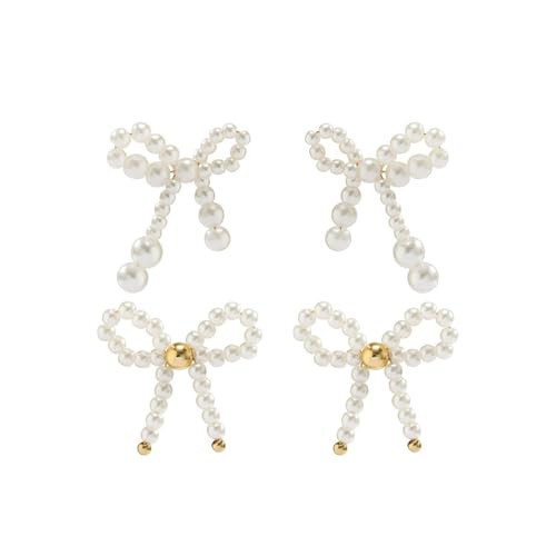 2 Pairs Pearl Bow Earrings for Women Dainty Bow Pearl Earrings Elegant Pearl Ribbon Bow Knot Earrings Bow Tie Dangle Earrings White Bow Earrings Trendy Jewelry Christmas Gifts | Amazon (US)