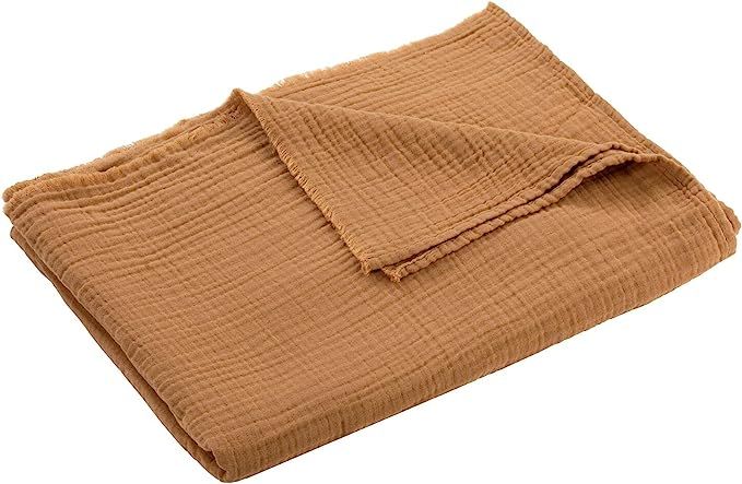 Nate Home by Nate Berkus Lightweight Cotton Washed Gauze Textured Weave Throw Blanket | Breathabl... | Amazon (US)
