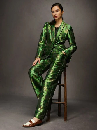 Women Floral Spring/Fall Urban No Elasticity Mid Waist Straight pants Long Regular Pocket Stitchi... | Stylewe