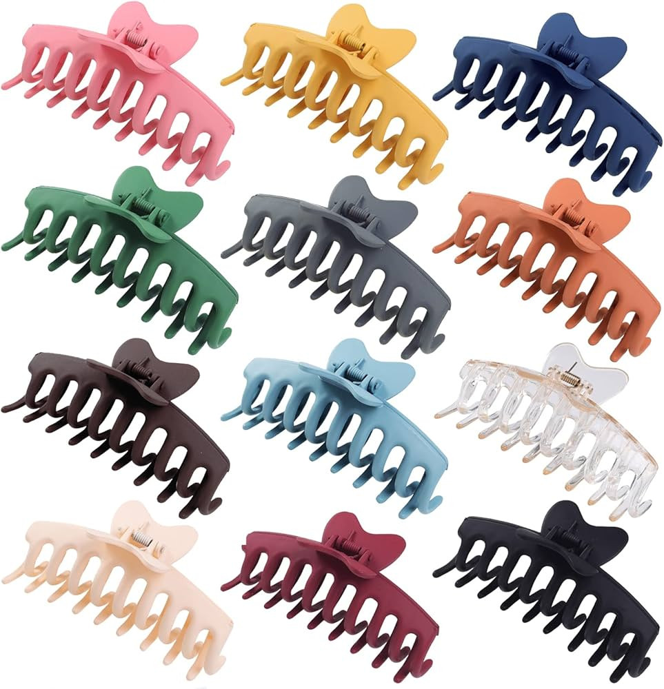 12 Pack Butterfly Hair Clips Large Hair Claw Clips for Woman and Girls, Non-slip Matte Banana Cli... | Amazon (US)