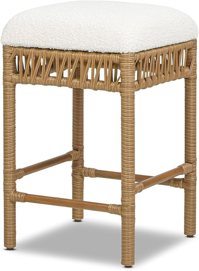 Jennifer Taylor Home Lucia 25.5" Backless Upholstered Counter Stool with Resin Rattan Frame, Ivor... | Amazon (US)