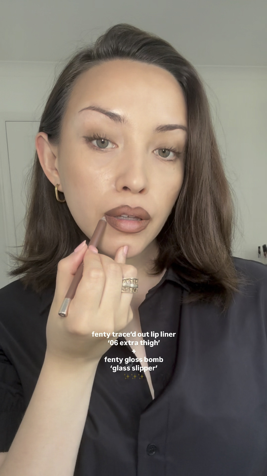 Fenty beauty trace’d out lip liner in 06 extra thigh 

Fenty beauty gloss bomb in glass slipper 

#LTKeurope #LTKbeauty #LTKuk