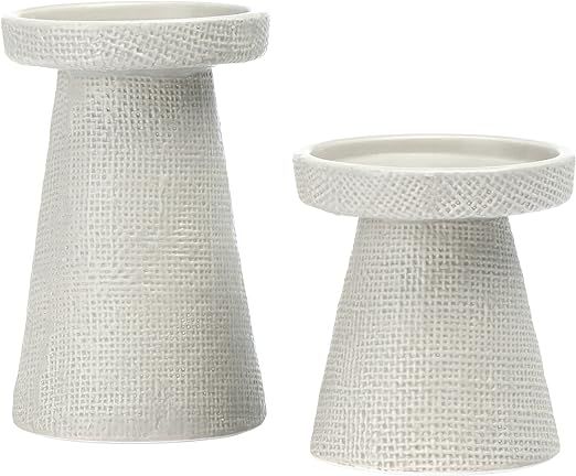 Main + Mesa EC0551 Decorative Stoneware Pillar or Taper Candle Holder, Set of 2, Graphite, light ... | Amazon (US)