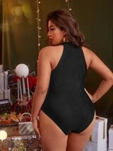 SHEIN SXY Plus Fringe Trim Halter Neck Bodysuit | SHEIN