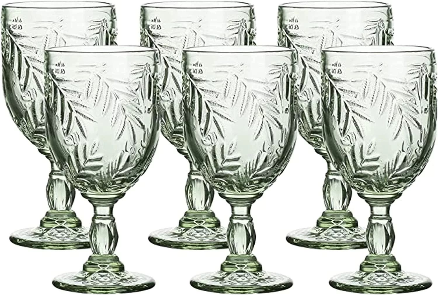 WHOLE HOUSEWARES Green Vintage Wine Glass Goblet Set - 6 Coloured 8.5 oz Embossed Design Glasses ... | Walmart (US)