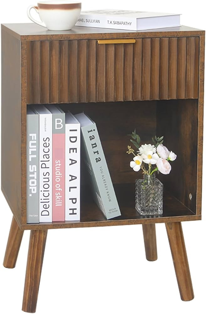 Mid Century Modern Nightstand, Wood Bedside Table with Drawer and Opening Storage, End Table Livi... | Amazon (US)