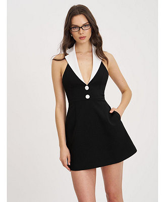 Women Ignacia Office Casual Black and White Halter Mini A-line Dress | Macy's