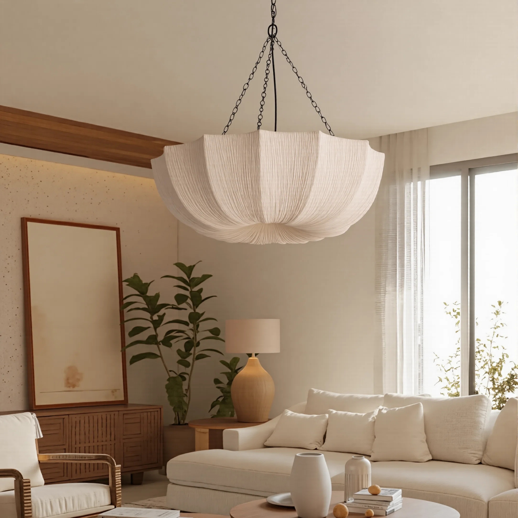 Three Light Pendant Light Indoor Bowl Fabric Kitchen Island | Joss & Main