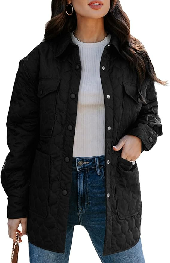 EVALESS Quilted Jackets for Women Lightweight Long Sleeve Button Down Puffer Jacket Warm Winter C... | Amazon (US)