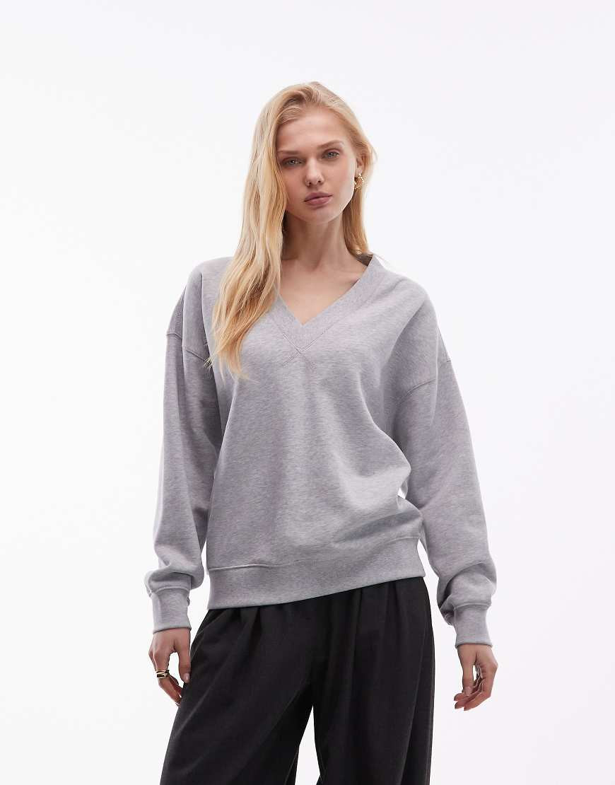 ARKET pure cotton oversized v neck sweatshirt in grey marl | ASOS (Global)