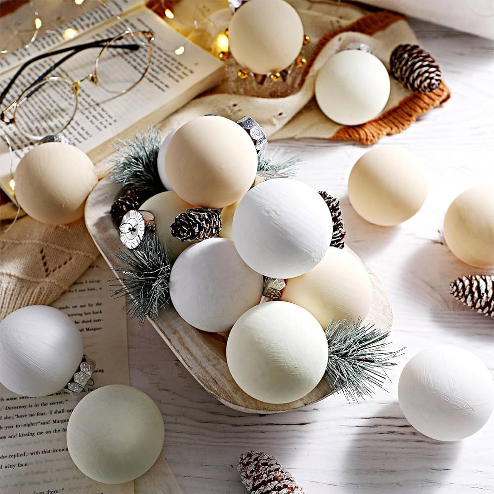 24 Pcs Matte Textured Christmas Ball Ornaments 2.36 Inch Rustic Neutral Christmas Tree Decoration... | Amazon (US)