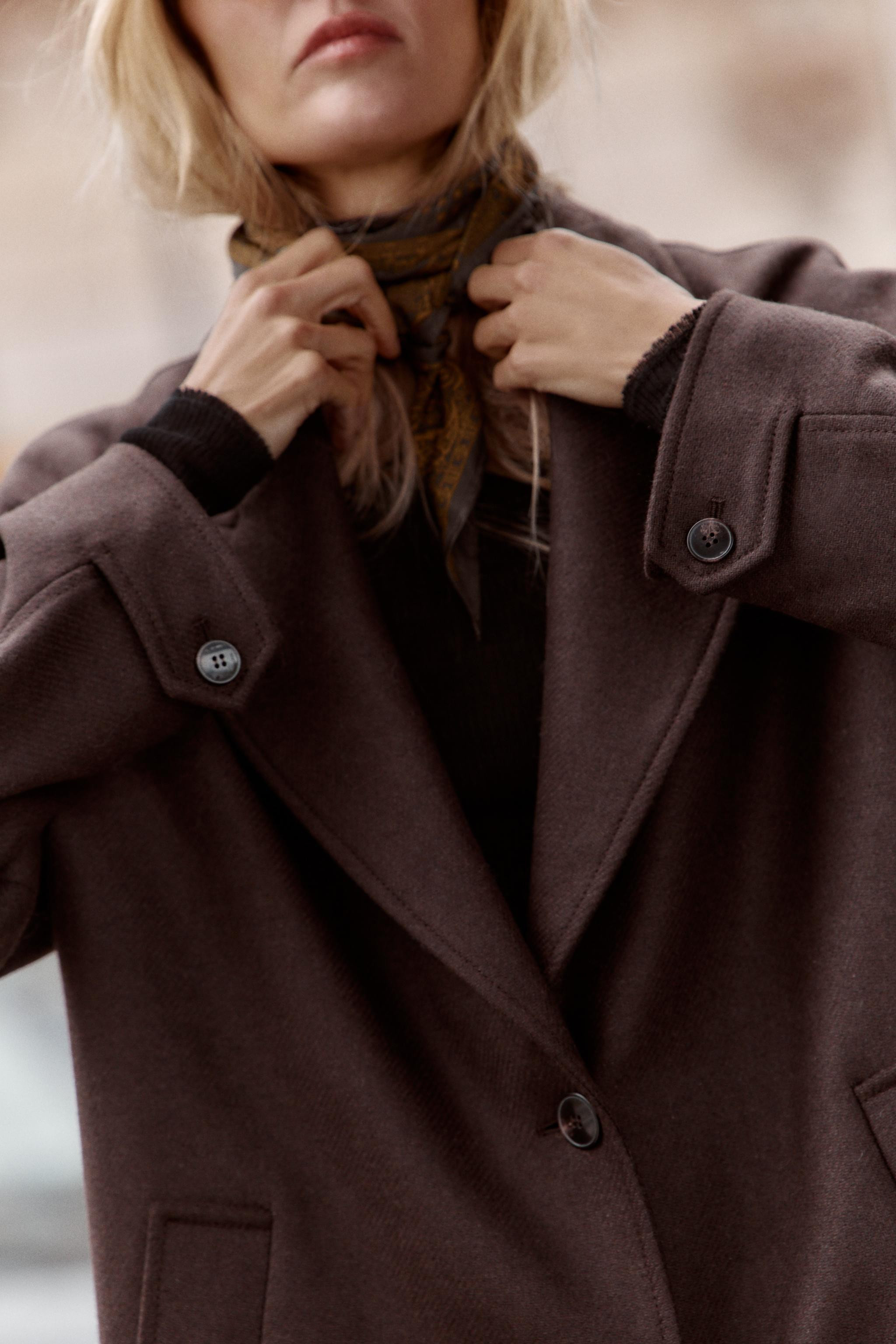 COAT WITH COMBINED LEATHER EFFECT COLLAR | Zara UK