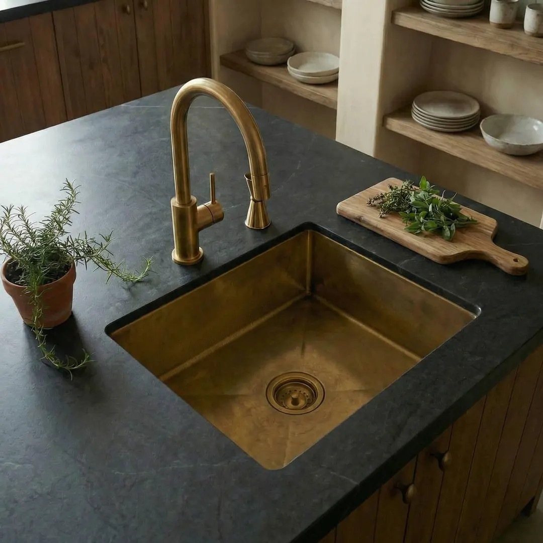 Unlacquered Brass Bar Sink, Antique & Rectangular Brass Finish  - TerraFez | Etsy (Global)