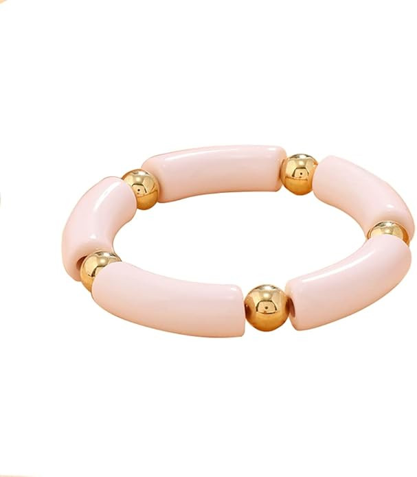 Acrylic Bamboo Tube Bangle Bracelets - Colorful Chunky Curved Tube Bracelet for Women Gold Bead S... | Amazon (US)