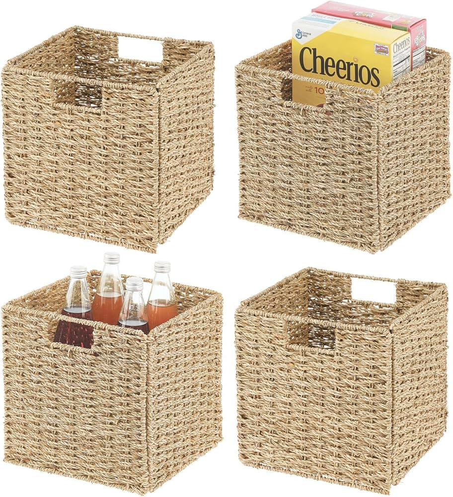 mDesign Seagrass Woven Cube Basket Organizer with Handles - Storage for Kitchen Cabinet or Pantry... | Amazon (US)