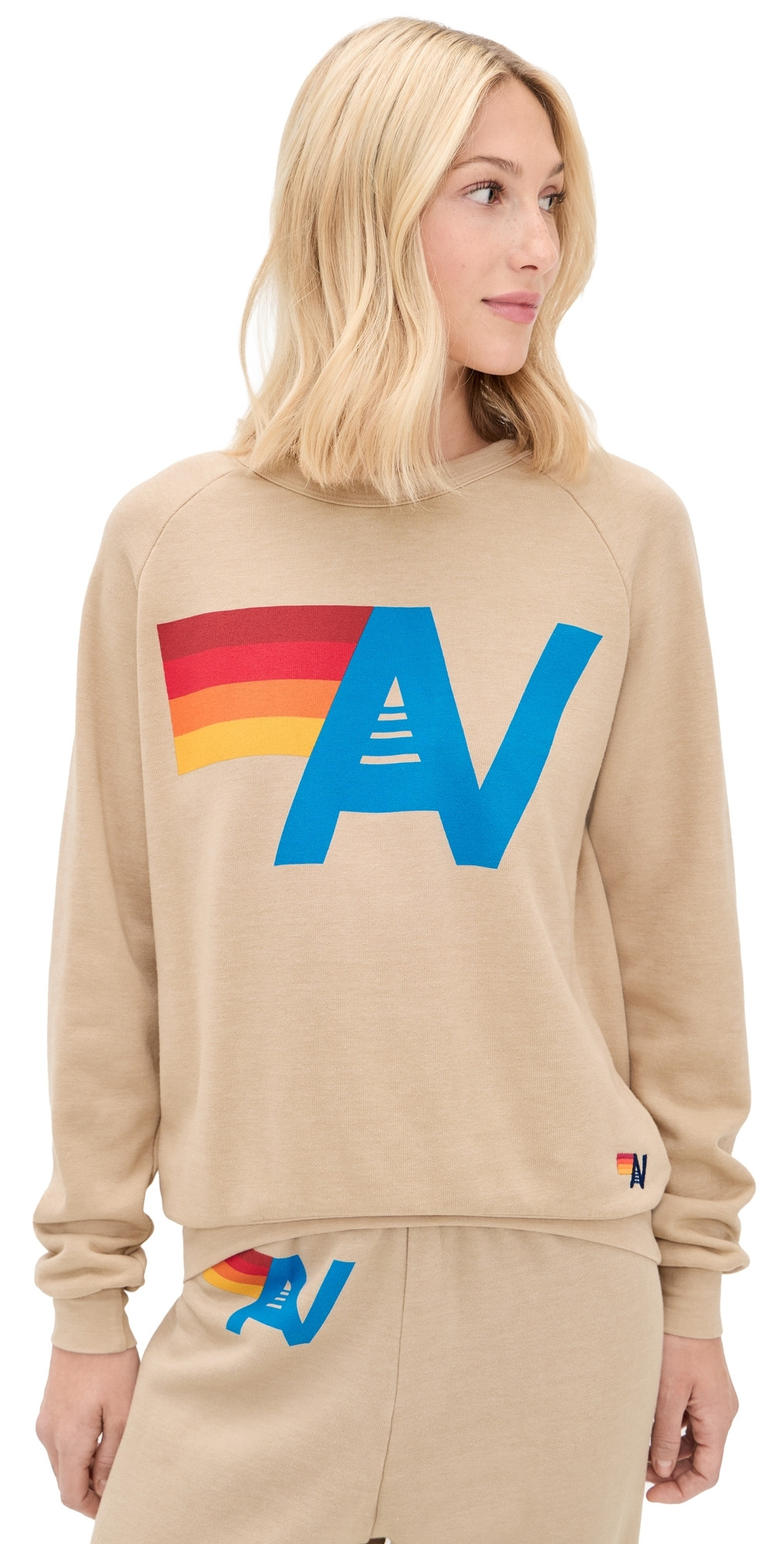 Aviator Nation Logo Crew Sweatshirt Sand XL | Shopbop