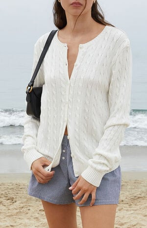 John Galt White Amalie Cable Knit Cardigan | PacSun