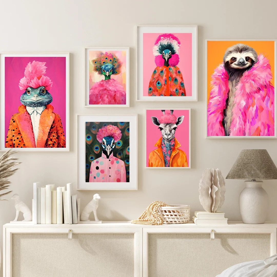 Colorful Animal Fashion Art Prints Maximalist Wall Art Funky Animal Fashion Portraits Cute Hipste... | Etsy (US)