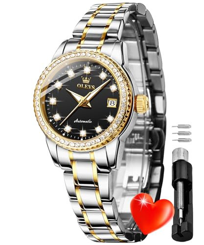 OLEVS Womens Diamond Watches Automatic Mechanical Gold Luxury Dress Ladies Self Winding Original Stainless Steel Wrist Watch | Amazon (US)