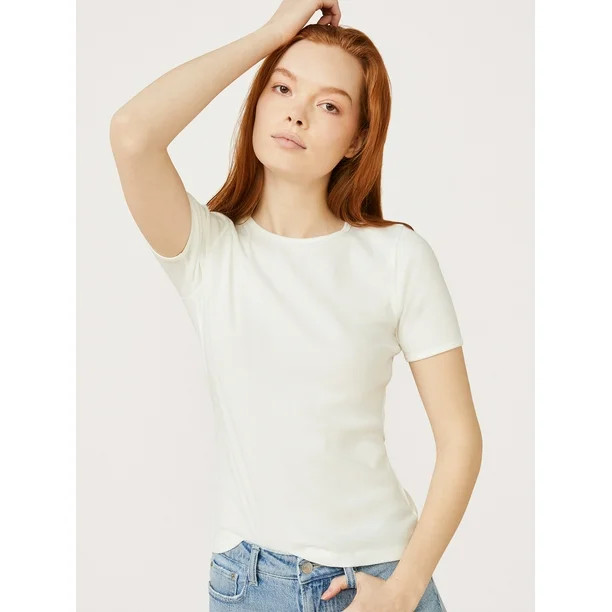 Free Assembly Women's Ribbed Crewneck T-Shirt with Short Sleeves | Walmart (US)