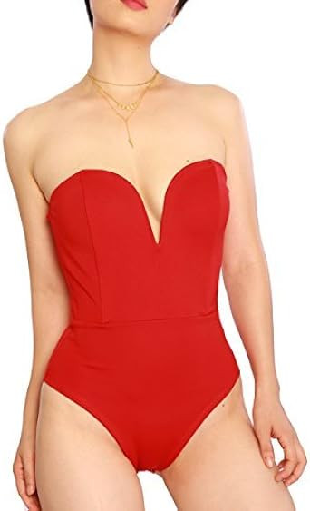 May&Maya Women's Strapless Plunge Neck Bodysuit | Amazon (US)