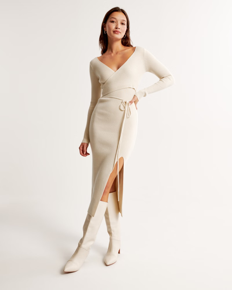 Long-Sleeve Wrap Midi Sweater Dress | Abercrombie & Fitch (US)