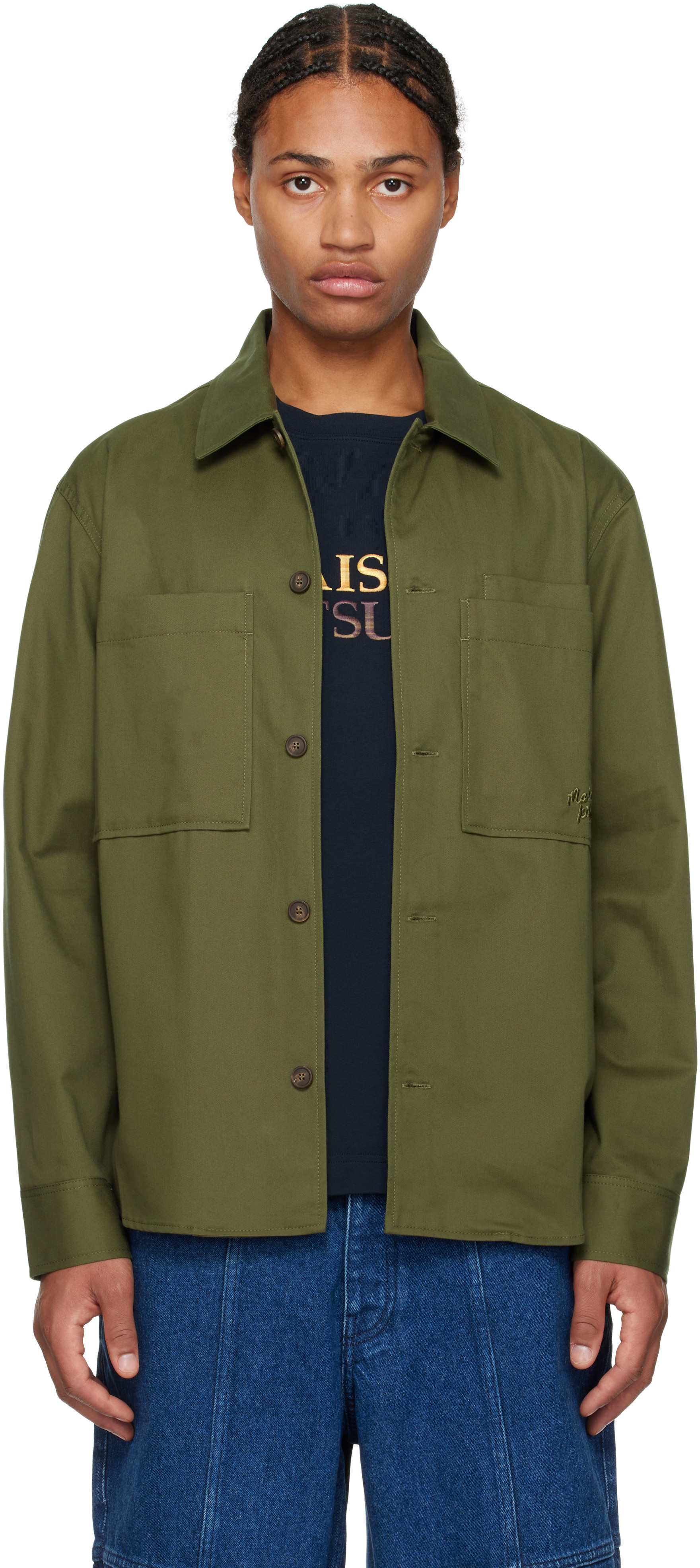 Maison Kitsuné Green Cotton Gabardine Overshirt | SSENSE