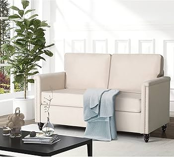 TYBOATLE Upholstered Traditional Chesterfield Loveseat Sofa w/Scrolled Arms for Living Room, Fabr... | Amazon (US)