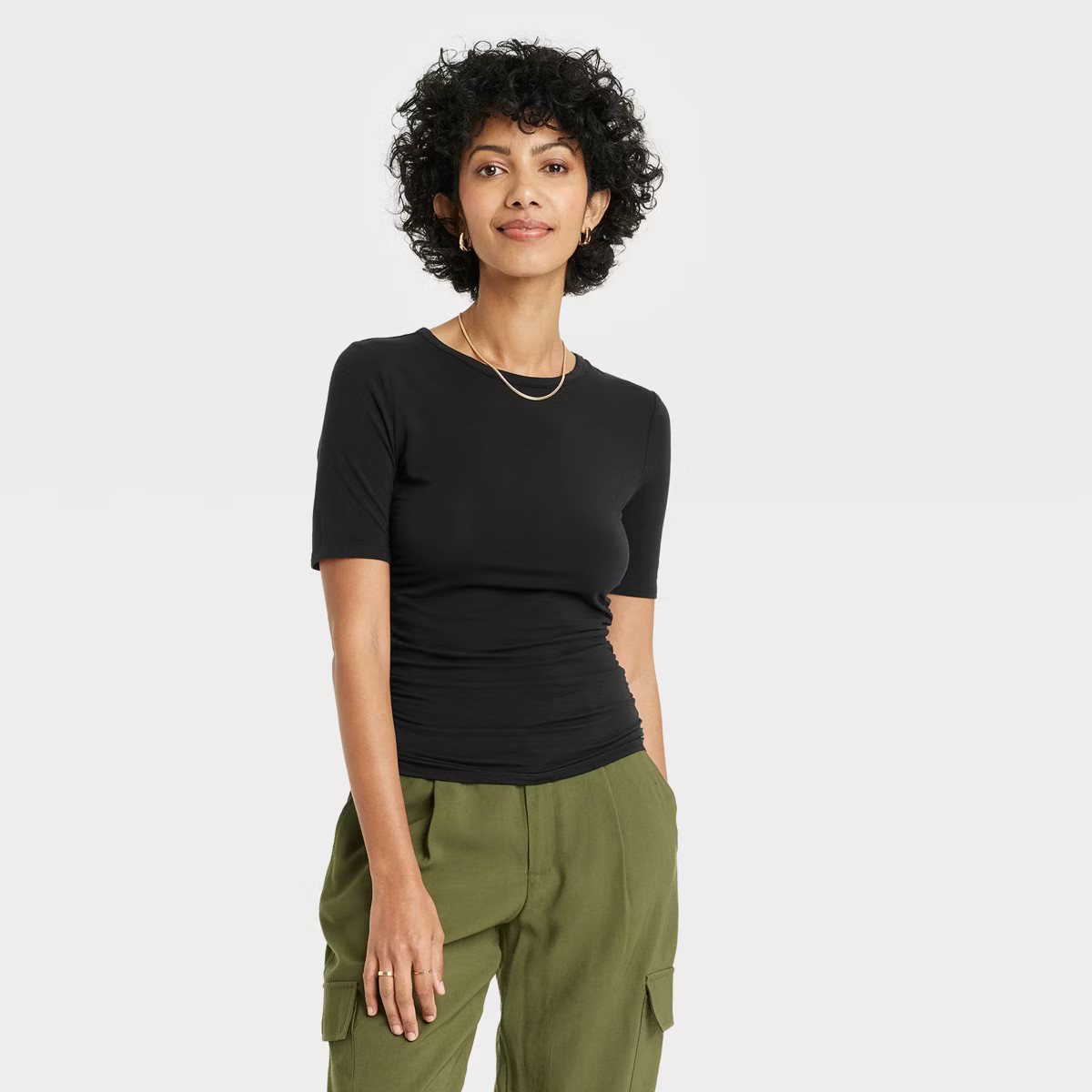 Women's Elbow Sleeve Slim Fit Crew Neck T-Shirt - A New Day™ | Target