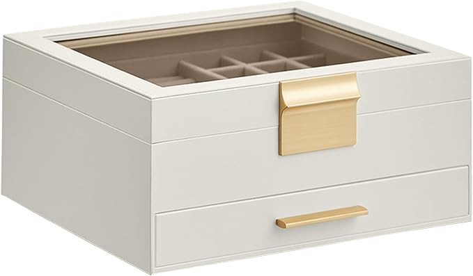 SONGMICS Jewelry Box Organizer with Glass Lid, 2-Layer Jewelry Storage, with 1 Drawer, Modern Sty... | Amazon (US)