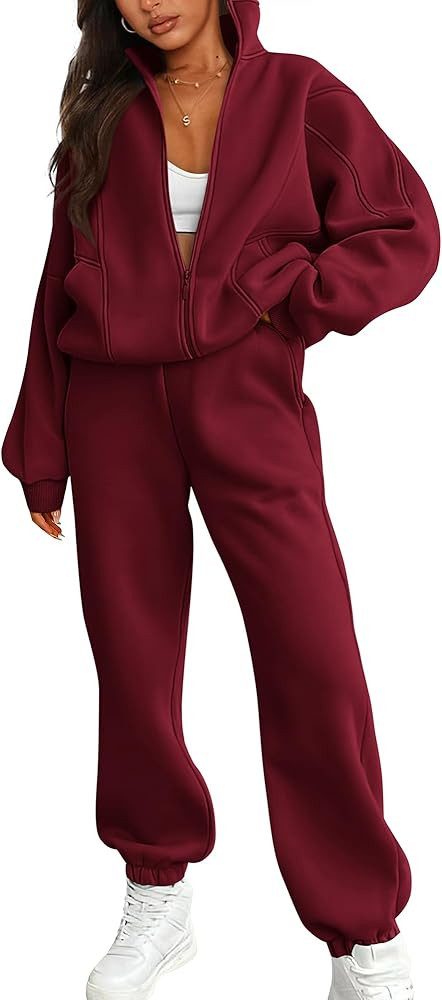 BTFBM Womens Sweatsuits 2 Piece Set 2024 Fleece Long Sleeve Zip Up Sweatshirt Sweatpants Winter F... | Amazon (US)