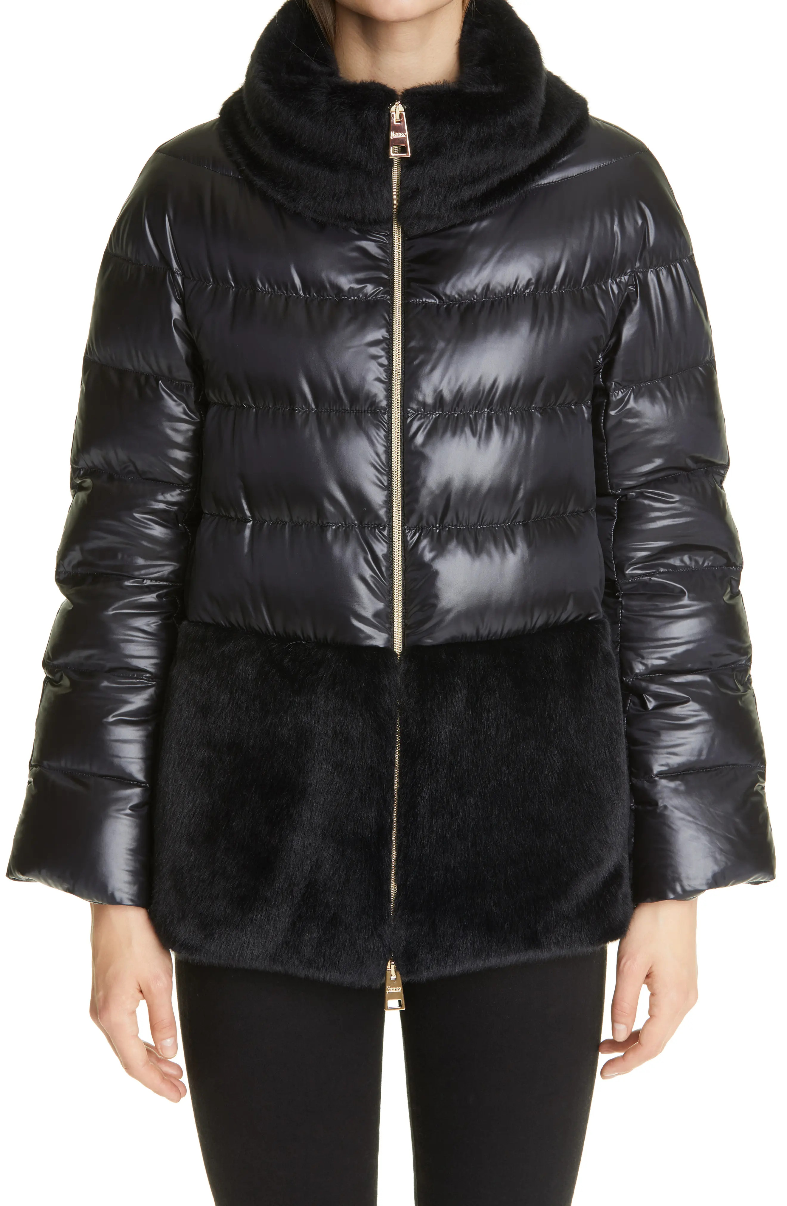 Herno Ultralight Down Puffer Jacket with Faux Fur Trim, Size 14 Us in Black at Nordstrom | Nordstrom