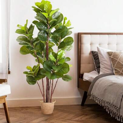 4.9 Ft Fiddle Leaf Fig Tree Artificial,Faux Ficus Lyrata Plant With 102 Fiddle Leaves,Tall Faux Plants Fake Floor Plant In Pot For Modern Home Office | SHEIN