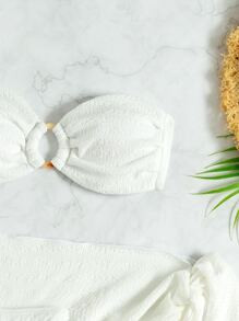 3pack Plain Ring Linked Bandeau Bikini Swimsuit & Beach Skirt
   SKU: sw2110283674231581      
  ... | SHEIN