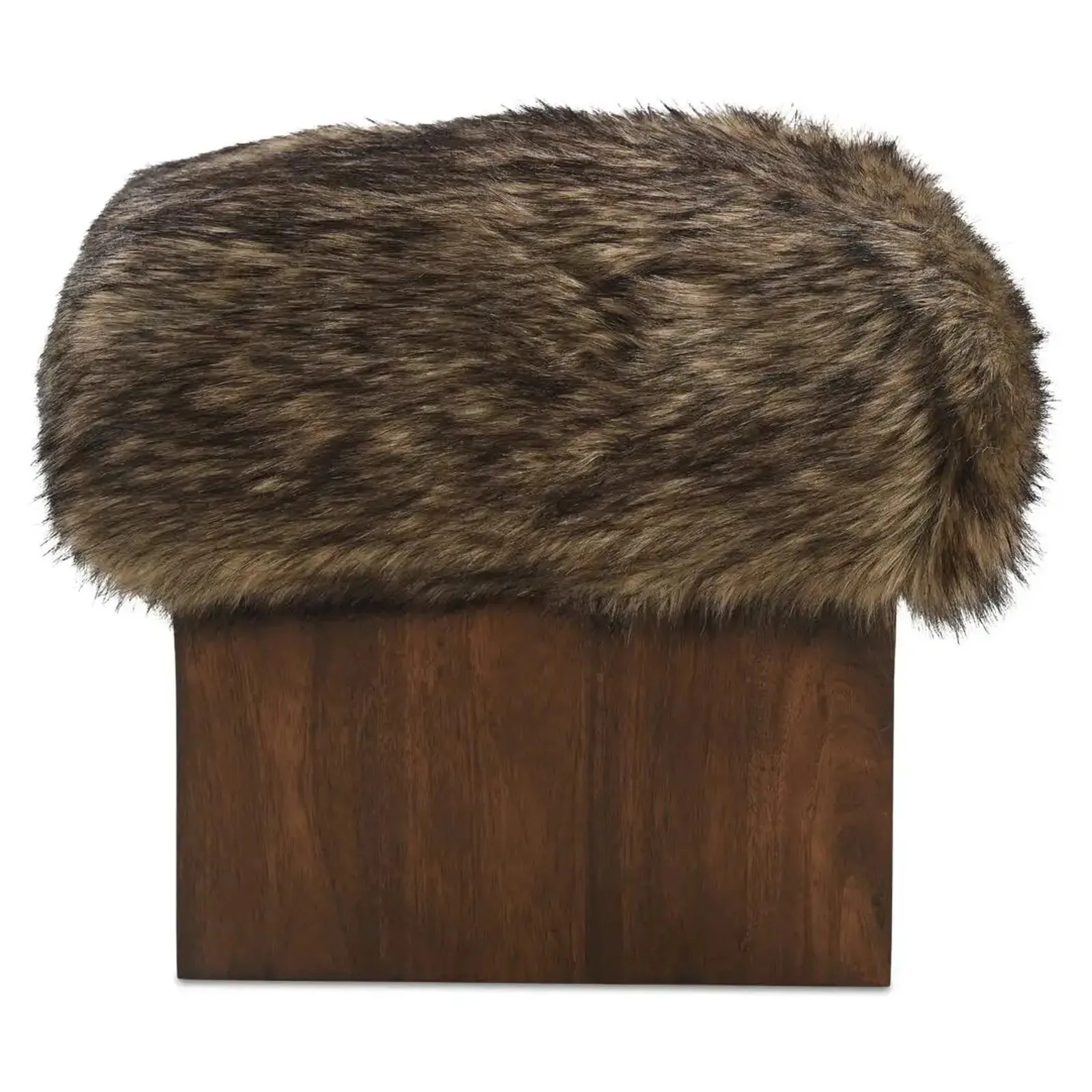 Sergio Modern Classic Brown Faux Fur Square Ottoman | Kathy Kuo Home