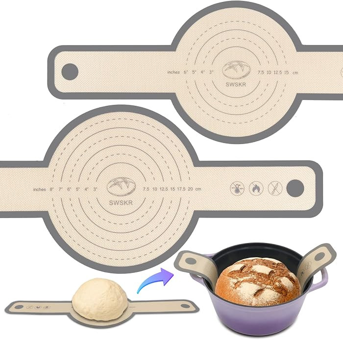 Silicone Bread Sling for Dutch Oven, 2 Pcs Non-Stick & no objectional odor Bread Baking Mat Set, ... | Amazon (US)