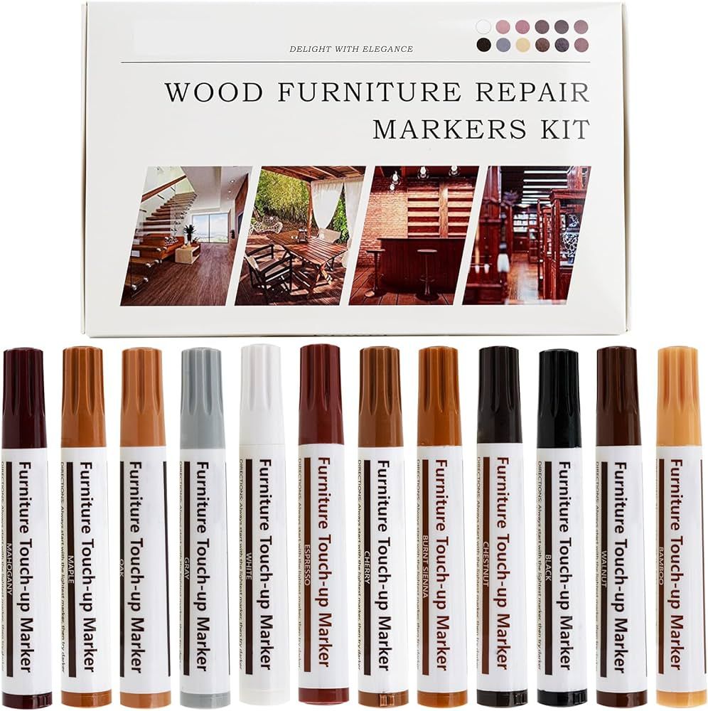 New Upgrade Furniture Pens for Touch Up, 12 Colors Wood Scratch Repair Markers, Professional Repa... | Amazon (US)