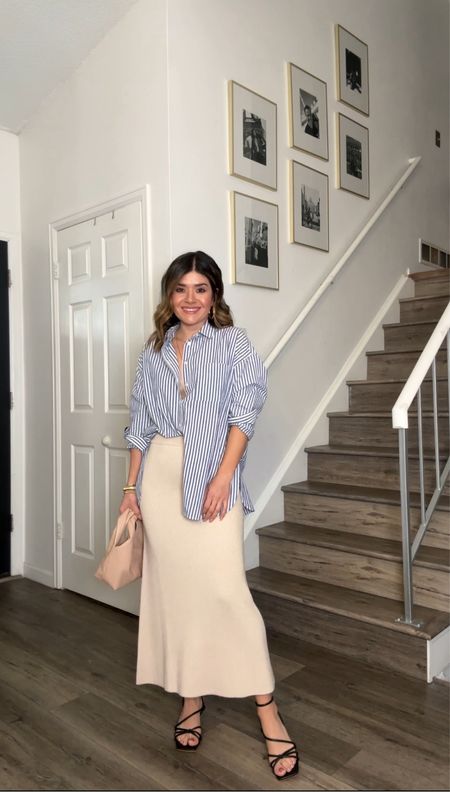 Obsessed with this look for spring!!
Button down size xs
Skirt size xs
these sandals via Dolce Vita are so comfy and chic!!
Use code “carolina10” for 10% off my Miranda Frye Jewelry! 
Spring Outfit, midi skirt, knit skirt, stripe button down. 

#LTKshoecrush #LTKfindsunder100 #LTKfindsunder50