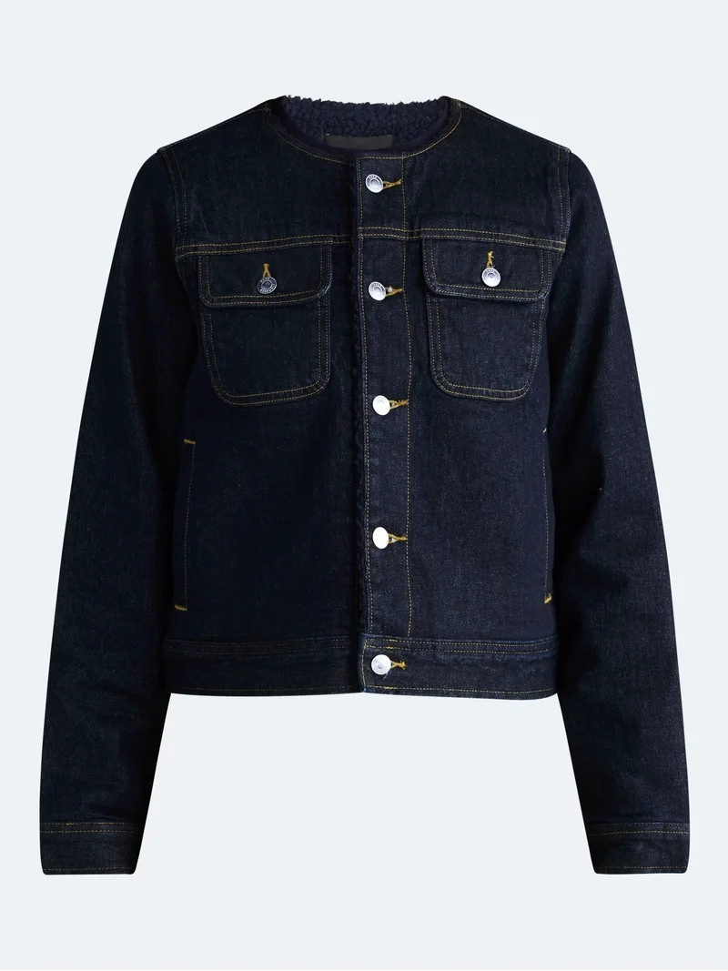 Free Assembly Women\u2019s and Women\u2019s Plus Faux Shearling Denim Jacket, Sizes XS-4X | Walmart (US)