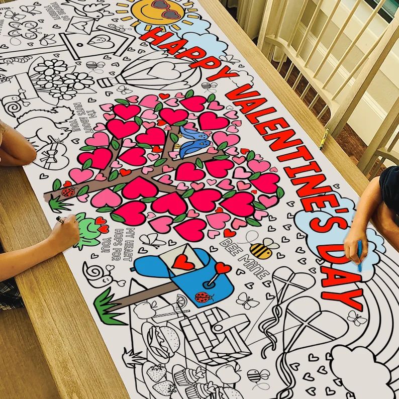 GIANT Valentine's Day Garden Coloring Poster or Table Cover Paper Valentine Tablecloth for School... | Etsy (US)